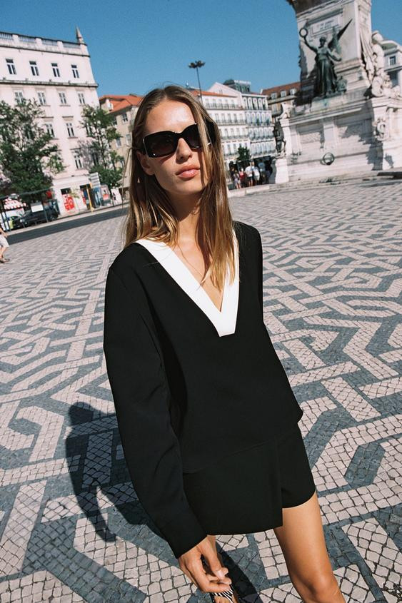 CONTRAST CREPE TOP | Zara US