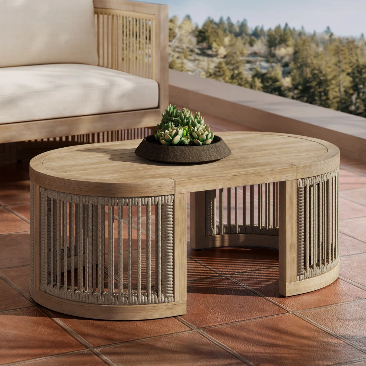 Sate Patio Acacia Wood Woven Rope Coffee Table | Wayfair North America