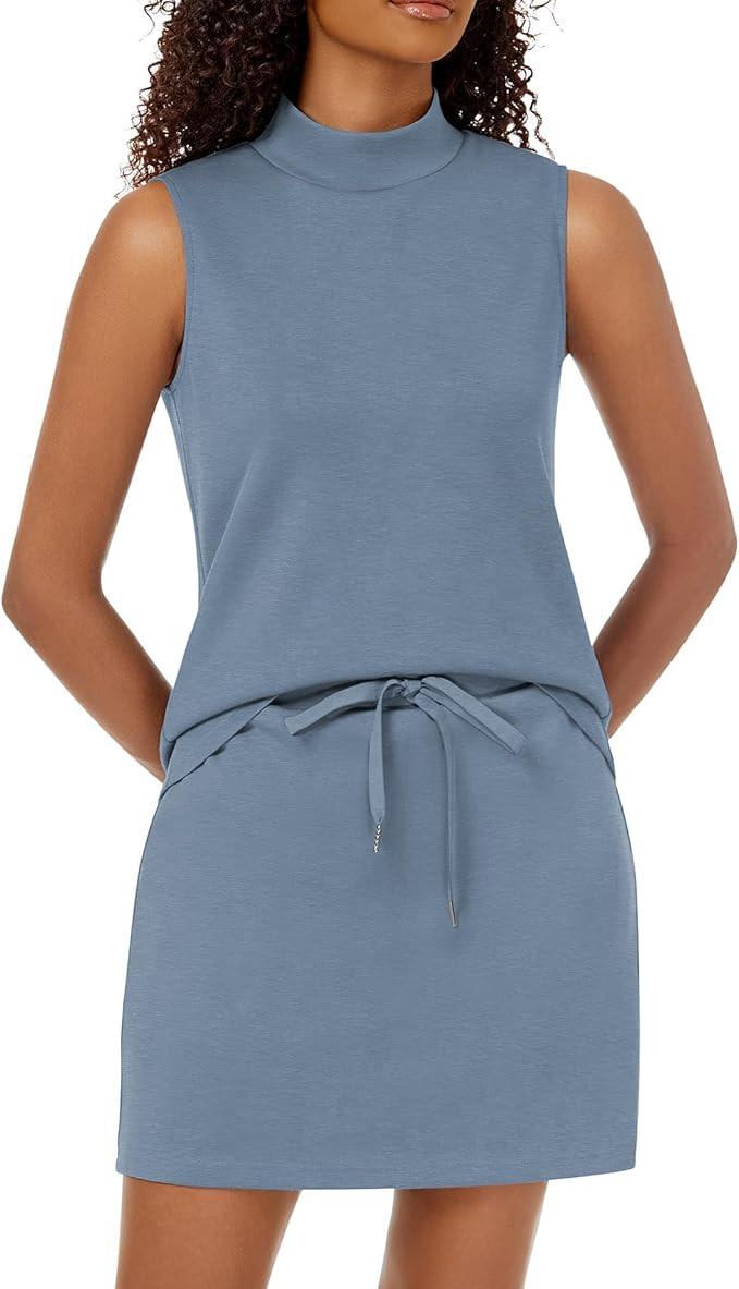 Casly Lamiit Two Piece Skirt Set for Women Sweatsuits Tennis Outfits Casual Mock Neck Sleeveless ... | Amazon (US)