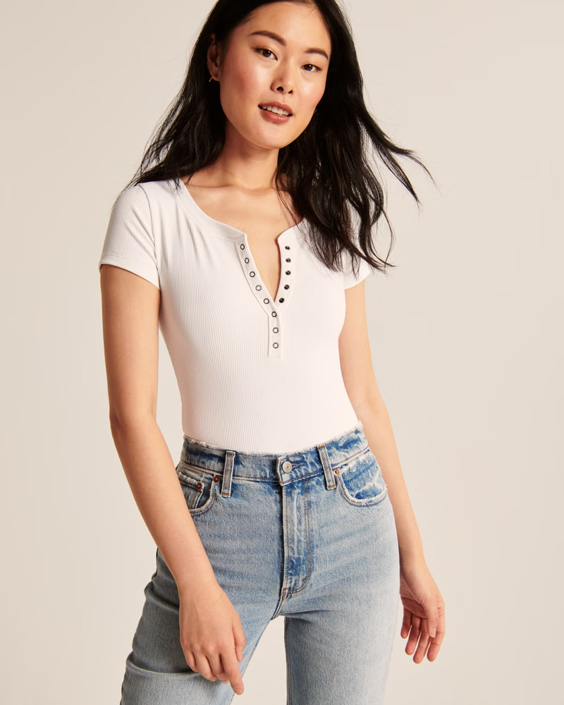 Short-Sleeve Seamless Rib Fabric Henley Bodysuit | Abercrombie & Fitch (US)