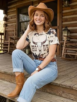 Western Shirts for Women Vintage Cowboy Cowgirl T-Shirts Long Live Cow Skull Graphic Tee Tops Cou... | Amazon (US)