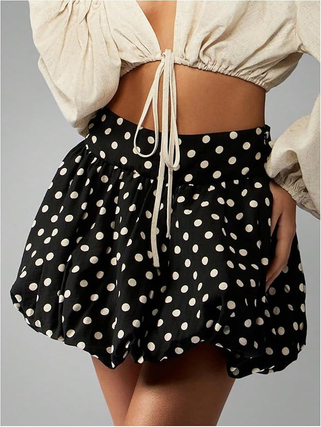 MakeMeChic Women's Polka Dots Mini Skirts Bubble Ruffle A Line Flare Cute Skirt | Amazon (US)
