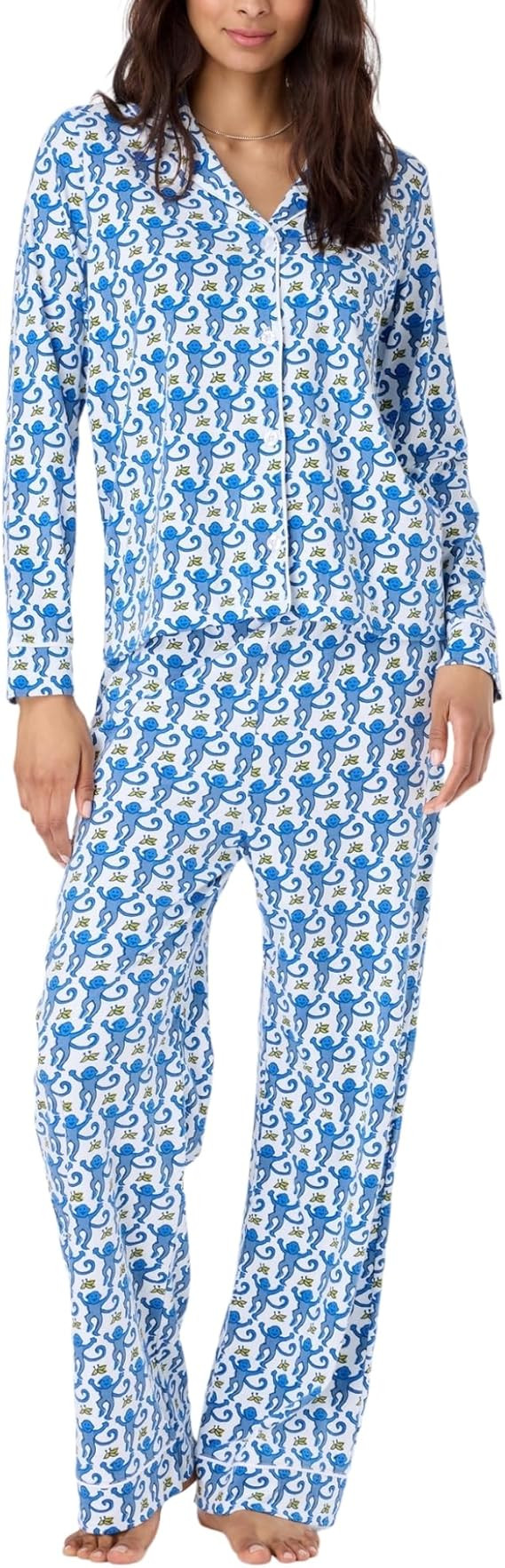 Women Y2k Preppy Pajamas Set Button Down Monkey Sleepwear Loungewear Pjs for Jammies Party Christ... | Amazon (US)