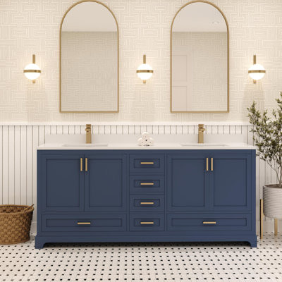 Maya 72'' Double Bathroom Vanity with White Quartz Top | Wayfair North America