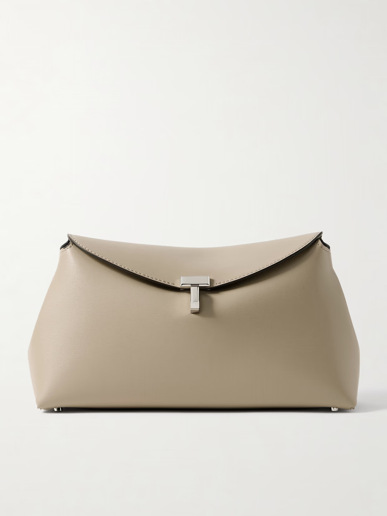 TOTEME - T-lock Leather Clutch - Taupe | NET-A-PORTER (UK & EU)