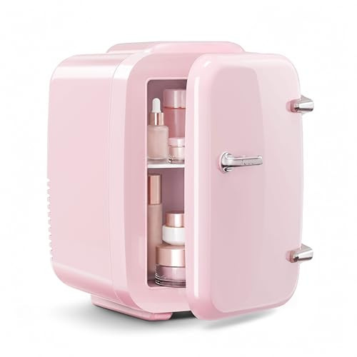OSTBA Mini Fridge, 4 Liter/6 Can Mini Makeup Fridge, 110V AC/ 12V DC Portable Thermoelectric Cooler&Warmer for Skincare, Drink, Cosmetic, Medicine, Small fridge for Bedroom, Office, Dorm, Car, Pink | Amazon (US)