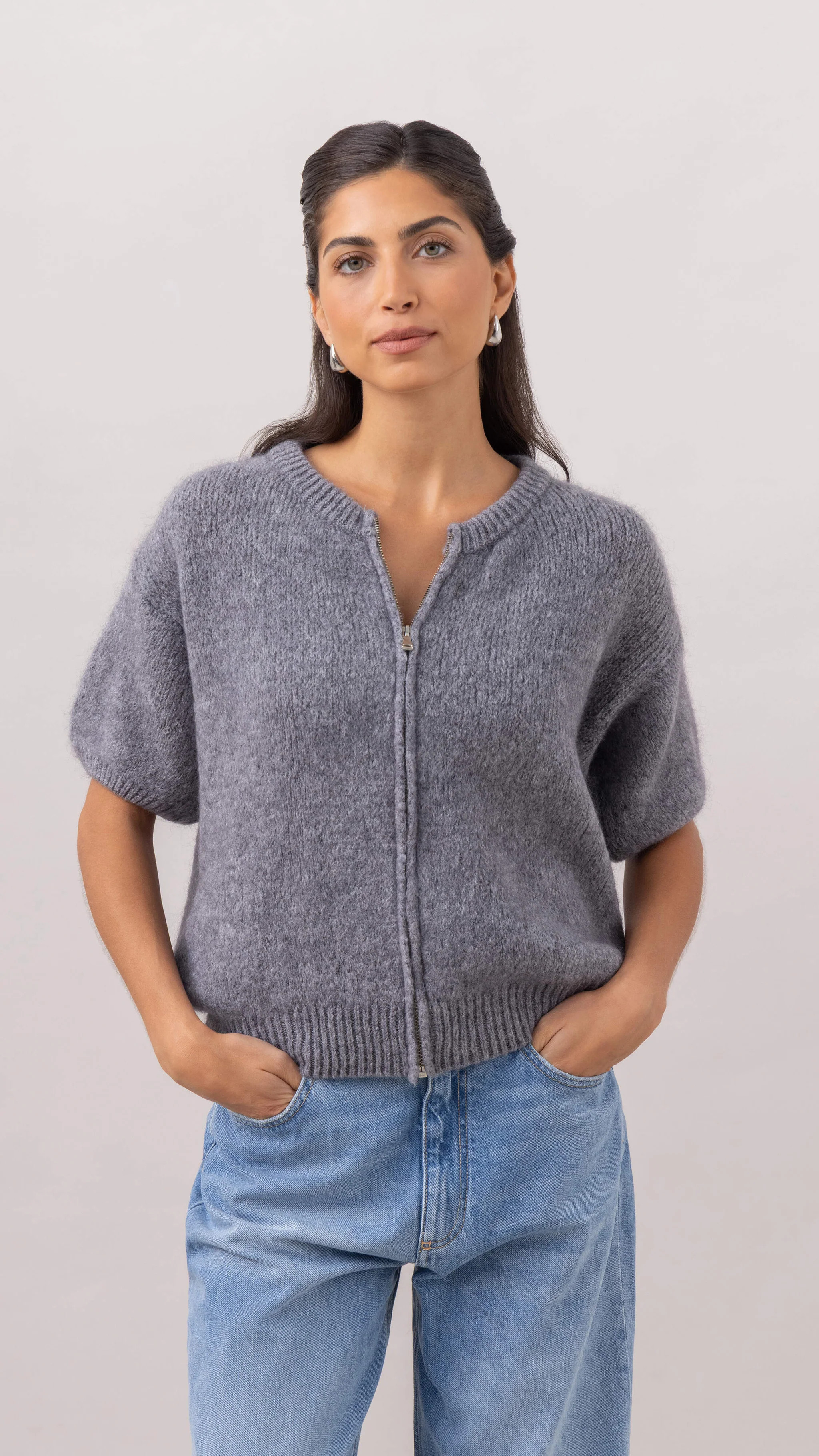 Gabi Zip Cardigan - Grey | Charli