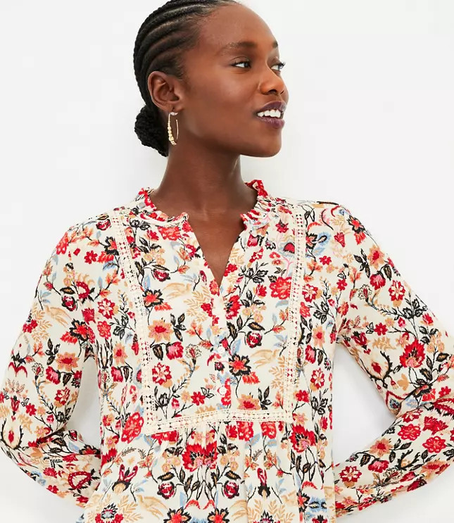 Forest Lace Trim Mixed Media Blouse | LOFT