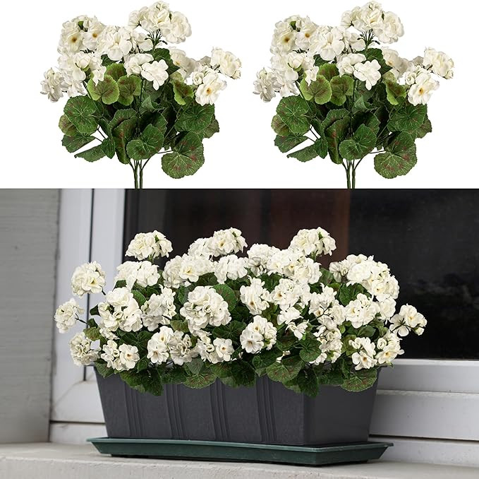 4PCS Home Decor Fake Plants Artificial Flowers Artificial Geraniums Outdoor Fake Flowers Artifici... | Amazon (US)