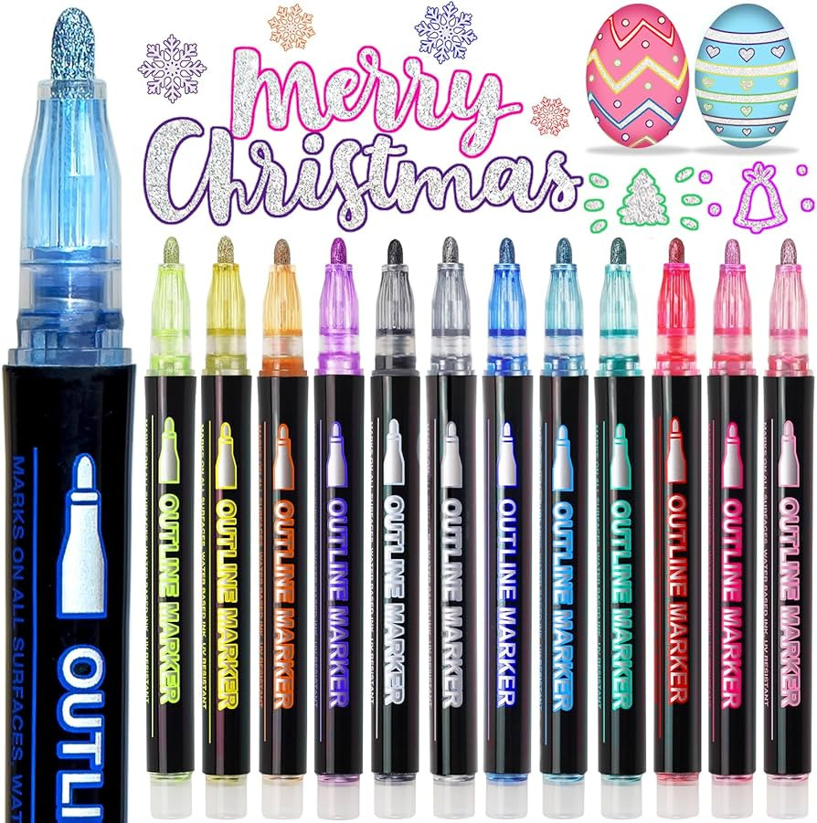 Glitter Markers Outline Pens Metallic,12 Cute Art Supplies Kids 6-8 9-12 10-12 Year Old Tween Tee... | Amazon (US)