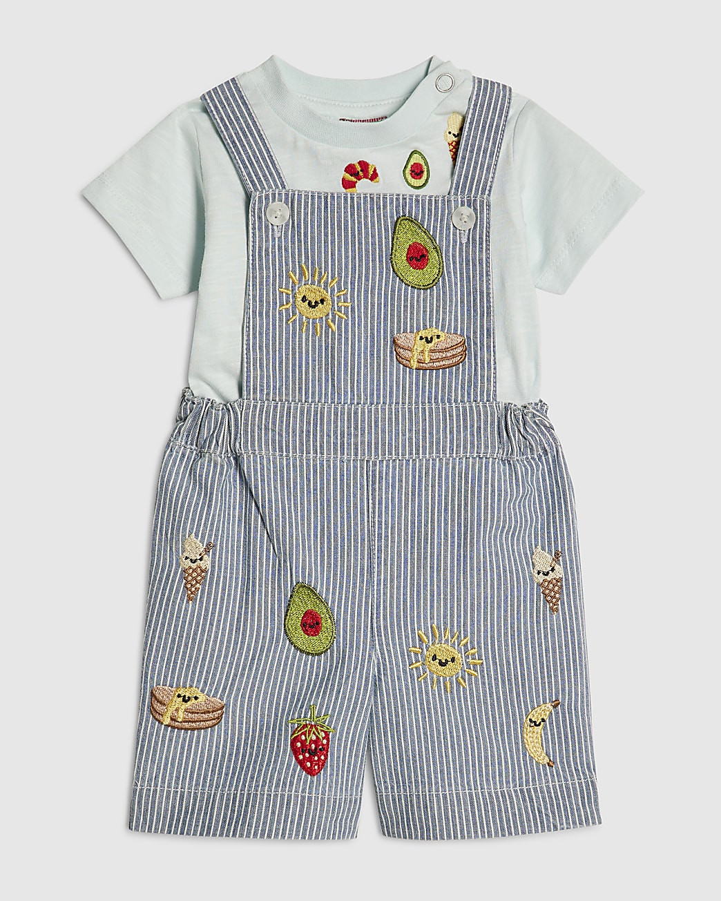 Baby Boys Blue Stripe Embroidery Dungaree Set | River Island UK & IE