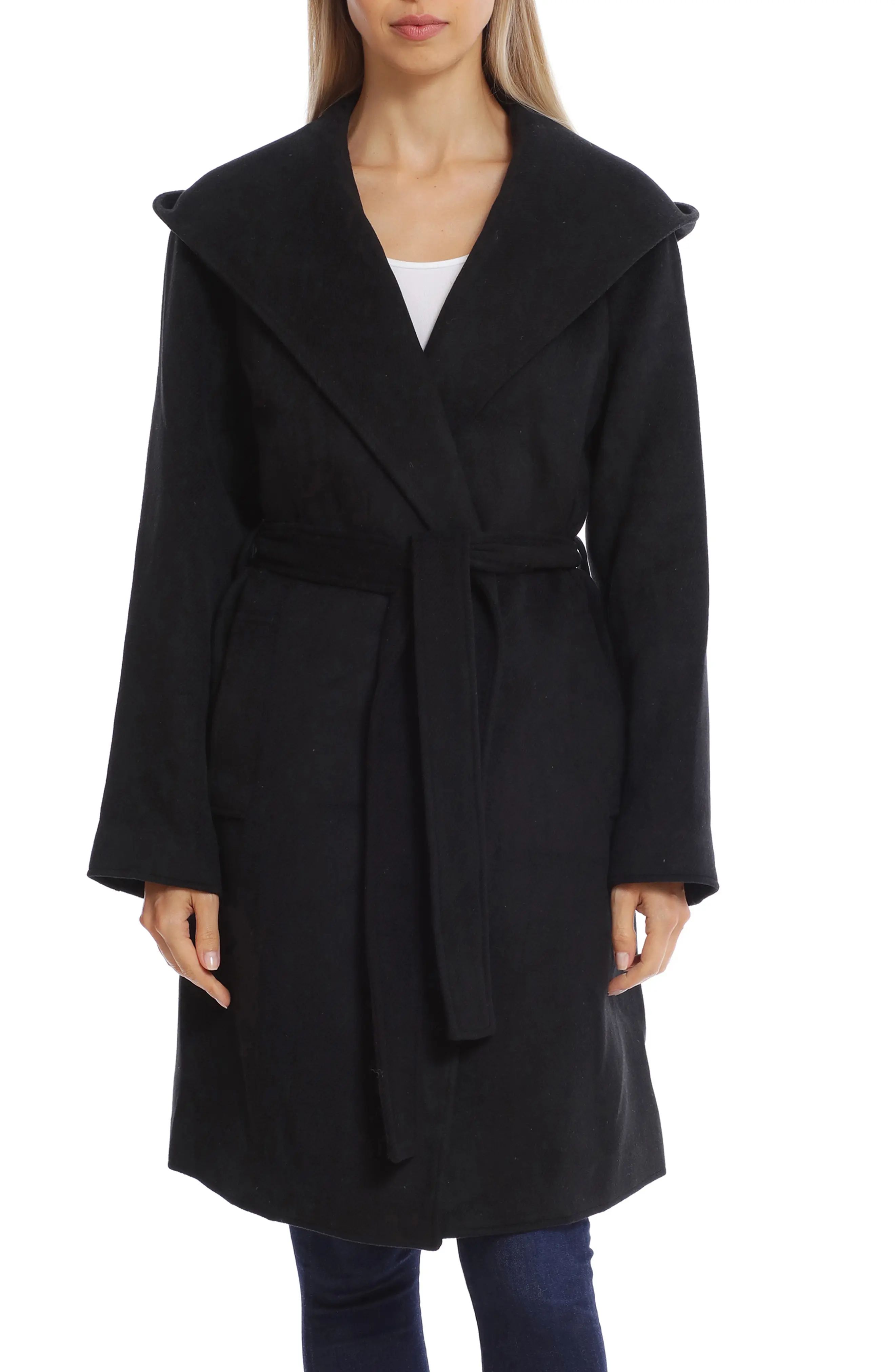 Avec Les Filles Hooded Wrap Coat, Size Xx-Small in Black at Nordstrom | Nordstrom