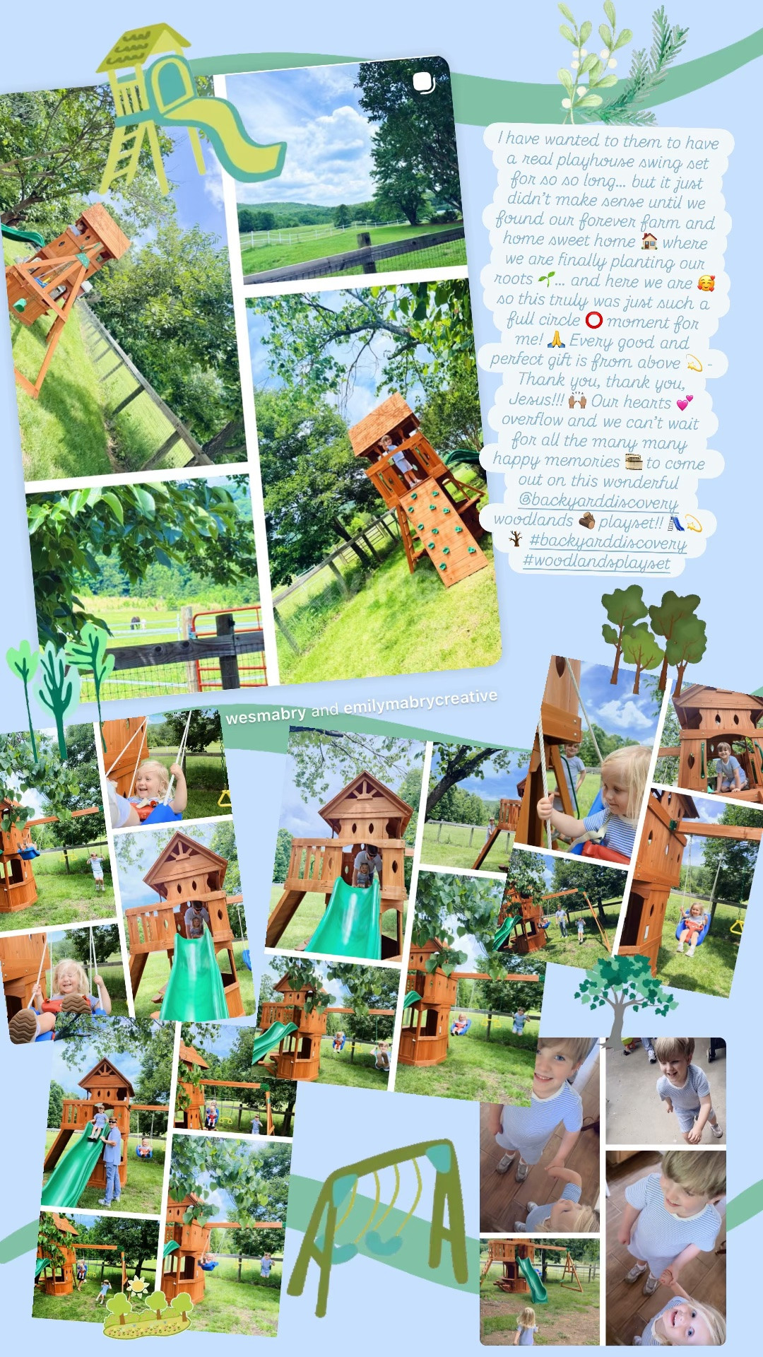 I have wanted to them to have a real playhouse swing set for so so long… but it just didn’t make sense until we found our forever farm and home sweet home 🏠 where we are finally planting our roots 🌱… and here we are 🥰 so this truly was just such a full circle ⭕️ moment for me! 🙏 Every good and perfect gift is from above 💫 - Thank you, thank you, Jesus!!! 🙌🏽 Our hearts 💕 overflow and we can’t wait for all the many many happy memories 🎞️ to come out on this wonderful @backyarddiscovery woodlands 🪵 playset!! 🛝💫🪾 #backyarddiscovery #woodlandsplayset