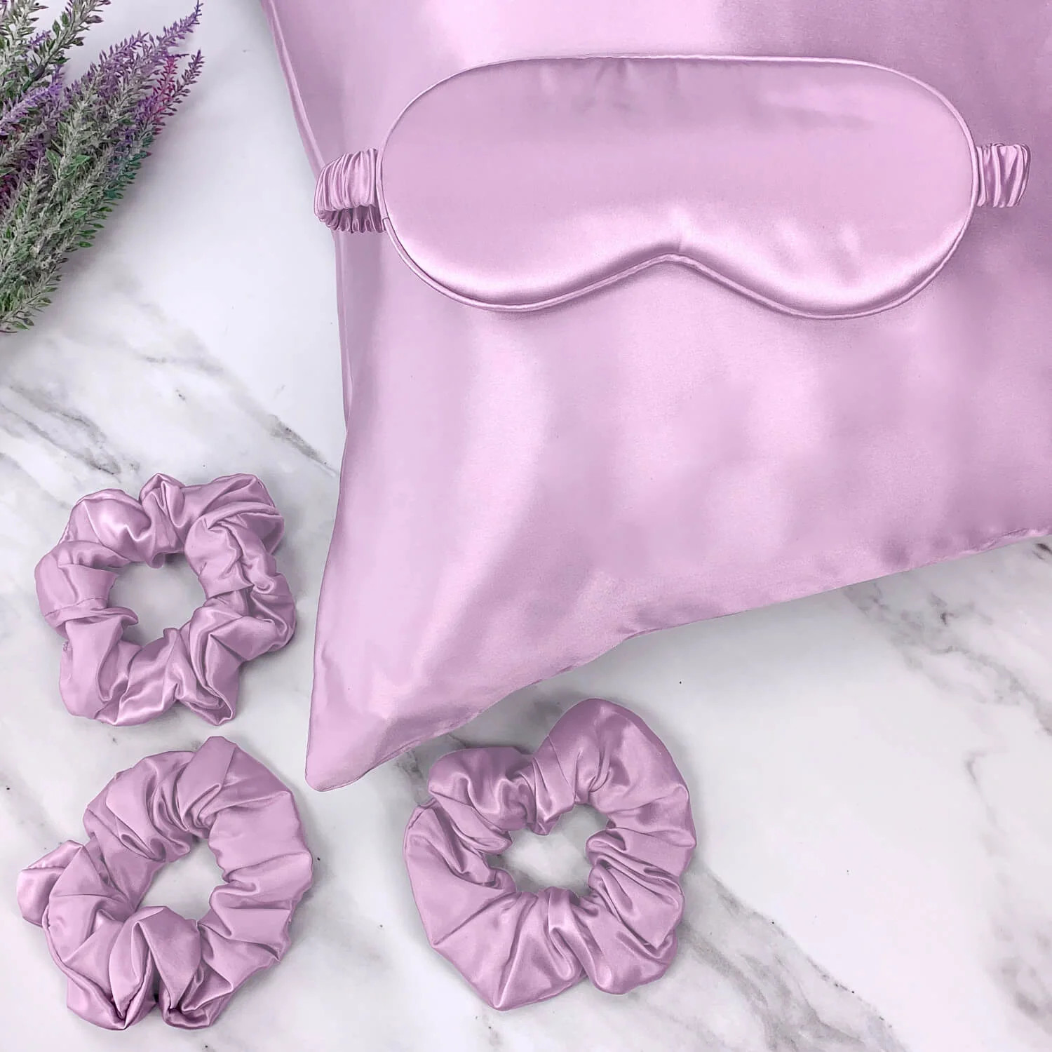 Lavender Silk Pillowcase, Eye Mask & Scrunchies Gift Set | Celestial Silk