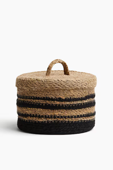 H & M - Braided Straw Basket with Lid - Beige | H&M (US + CA)