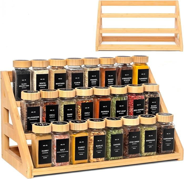 Spice Rack, Spice Organizer -3 Tier Bamboo Spice Racks, Solution for Spice Storage in Kitchens, C... | Amazon (US)