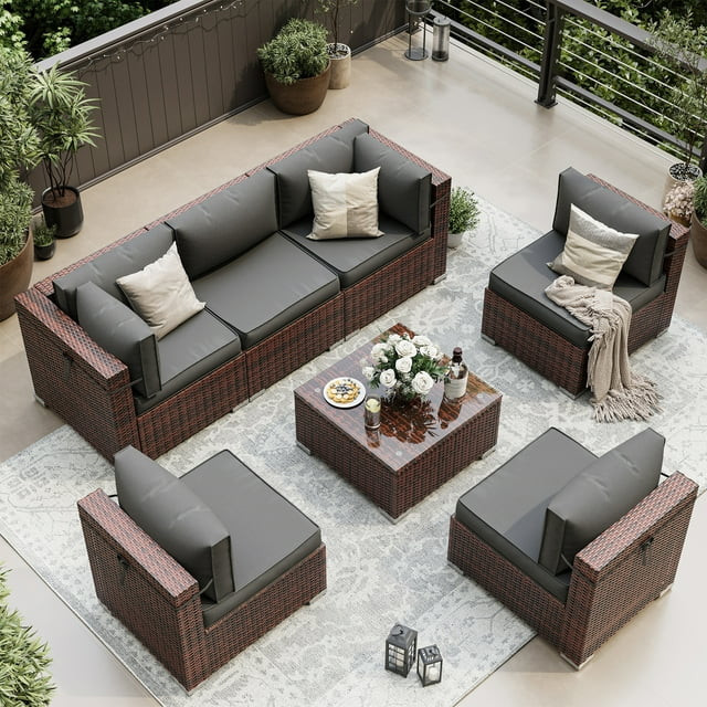 UDPATIO Patio Furniture Sets, Modular Rattan Outdoor Patio Sectional Furniture Sofa Set, Wicker P... | Walmart (US)