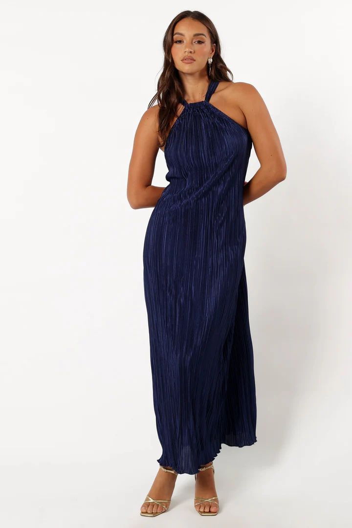 Melody Plisse Halter Maxi Dress - Navy Wedding Guest Dress - Fall Wedding Guest #LTKwedding | Petal & Pup (US)