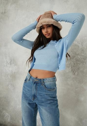 Blue Co Ord Sheer Rib Knit Cardigan | Missguided (US & CA)