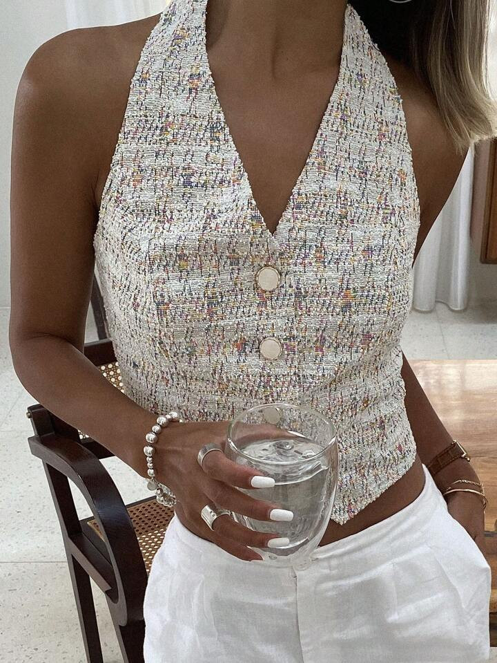 DAZY Floral Print Halter Neck Short Crop Top Sleeveless Tank Top For Women | SHEIN