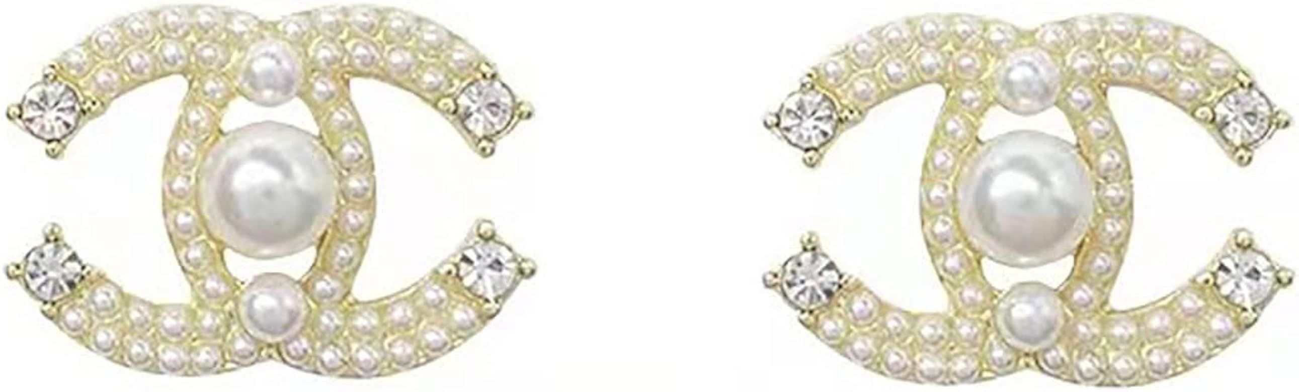 C Alphabet Earrings, Gold for Women Lightweight Gold Rhinestone Pearl Stud Alphabet Name Earrings La | Amazon (US)