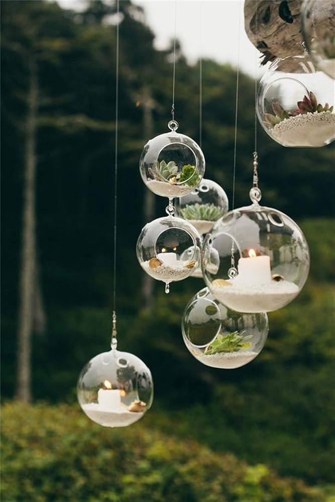 Pack of 6 Hanging Glass Orbs Hanging Glass Globe Terrariums with 2 Side Hole for Candle Holder, T... | Amazon (US)