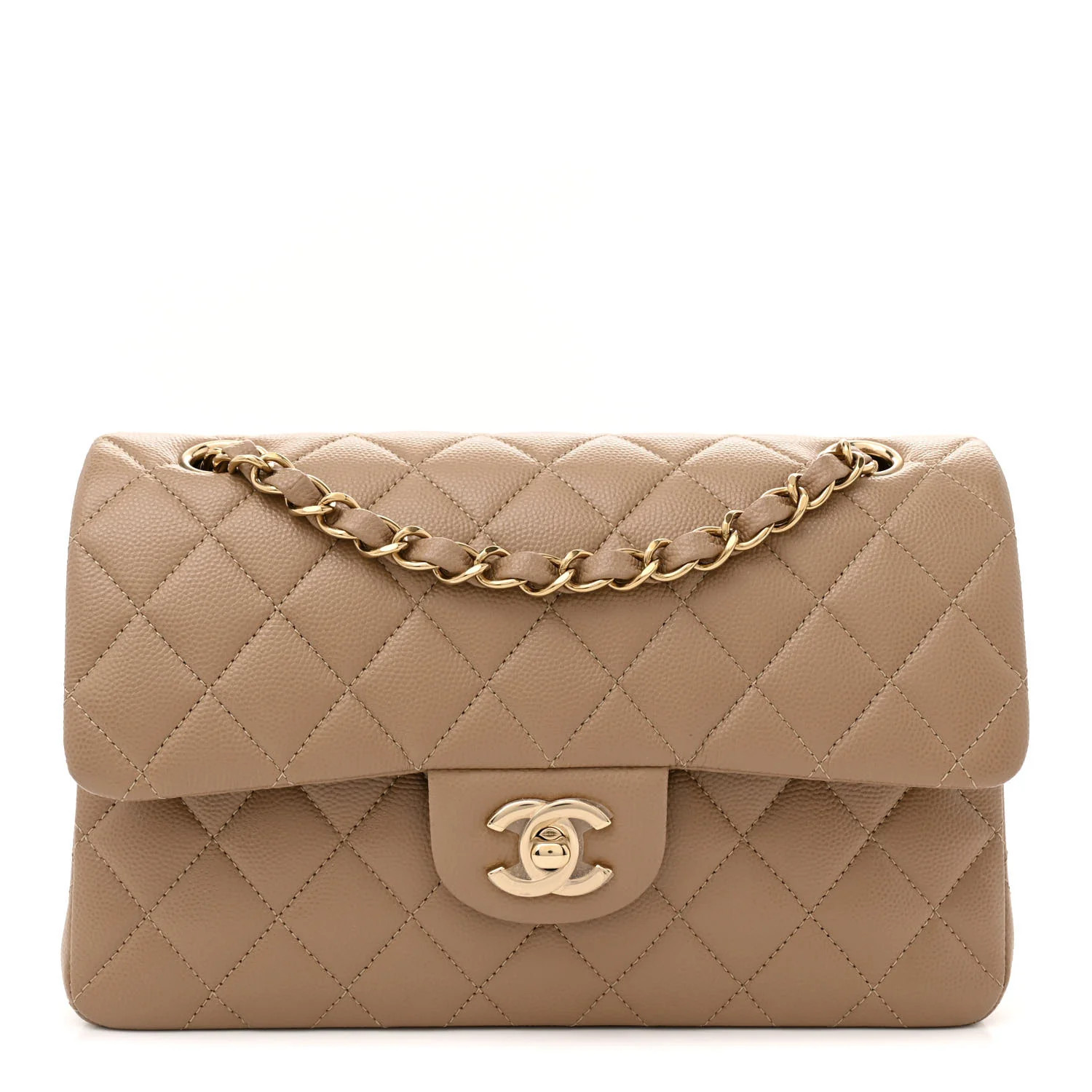 Caviar Quilted Small Double Flap Dark Beige | FASHIONPHILE (US)
