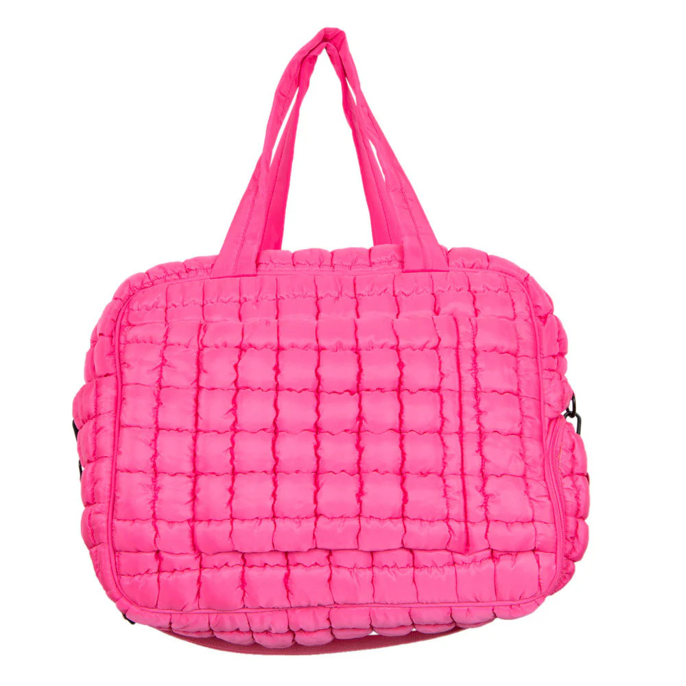 Hot Pink Quilted Duffel Weekender Bag w/ Pass-Thru Slip | Katydid.com