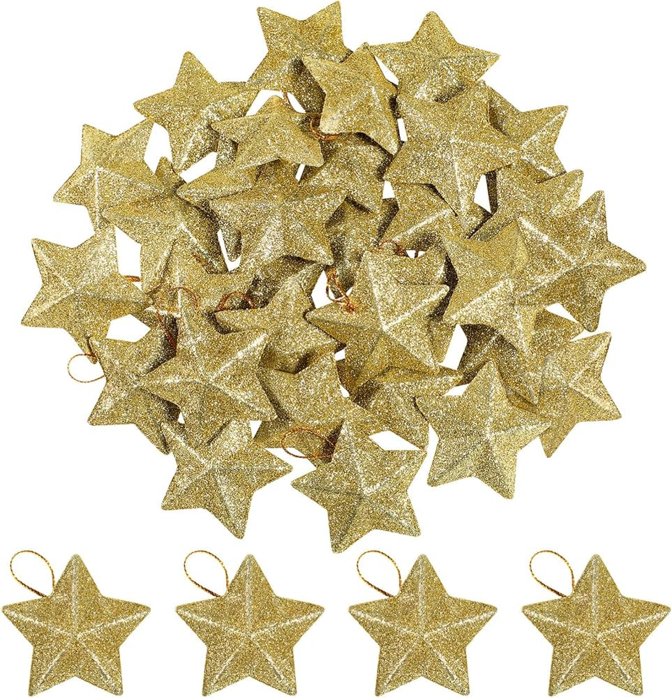 30 Pcs Gold Glitter Star Ornaments Christmas Tree Pendant Mini Hanging Stars Mini Gold Glitter St... | Amazon (US)