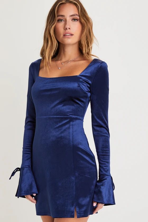 Joyful Poise Navy Blue Velvet Long Sleeve Mini Dress | Lulus (US)