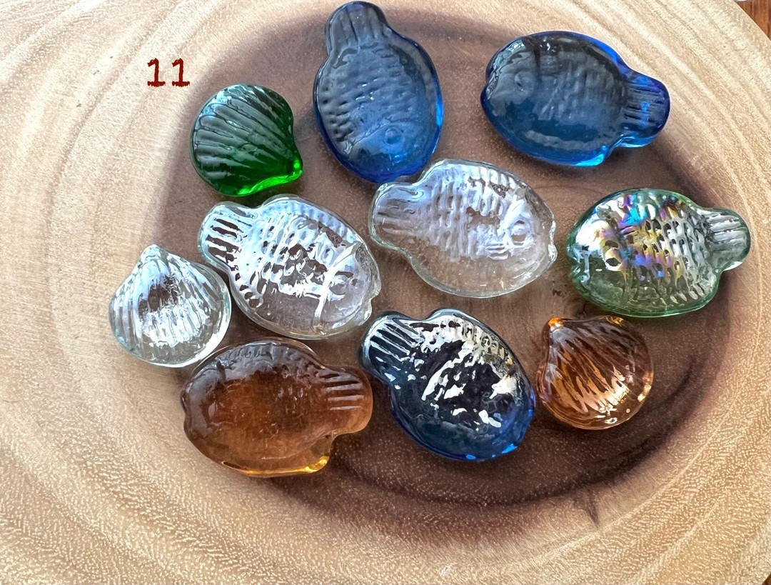 Fish and shells glass gems/marbles for mosaic use or aquarium, vase fillers, translucent fish and... | Etsy (US)