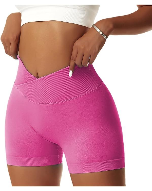 Vertvie Women's Gym Shorts V Cross Elastic Push Up Yoga Shorts Booty Scrunch High Waisted Athleti... | Amazon (US)