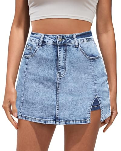 Vetinee High Waisted Jean Shorts Womens Denim Skirts Western Skort Summer Roadknight Blue - Acid Wash Large Fits Size 12 / Size 14 | Amazon (US)