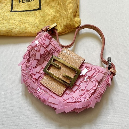 VINTAGE FENDI PINK PYTHON EXOTIC SKIN GLITTER MICRO BAGUETTE SEQUIN BAG | eBay UK