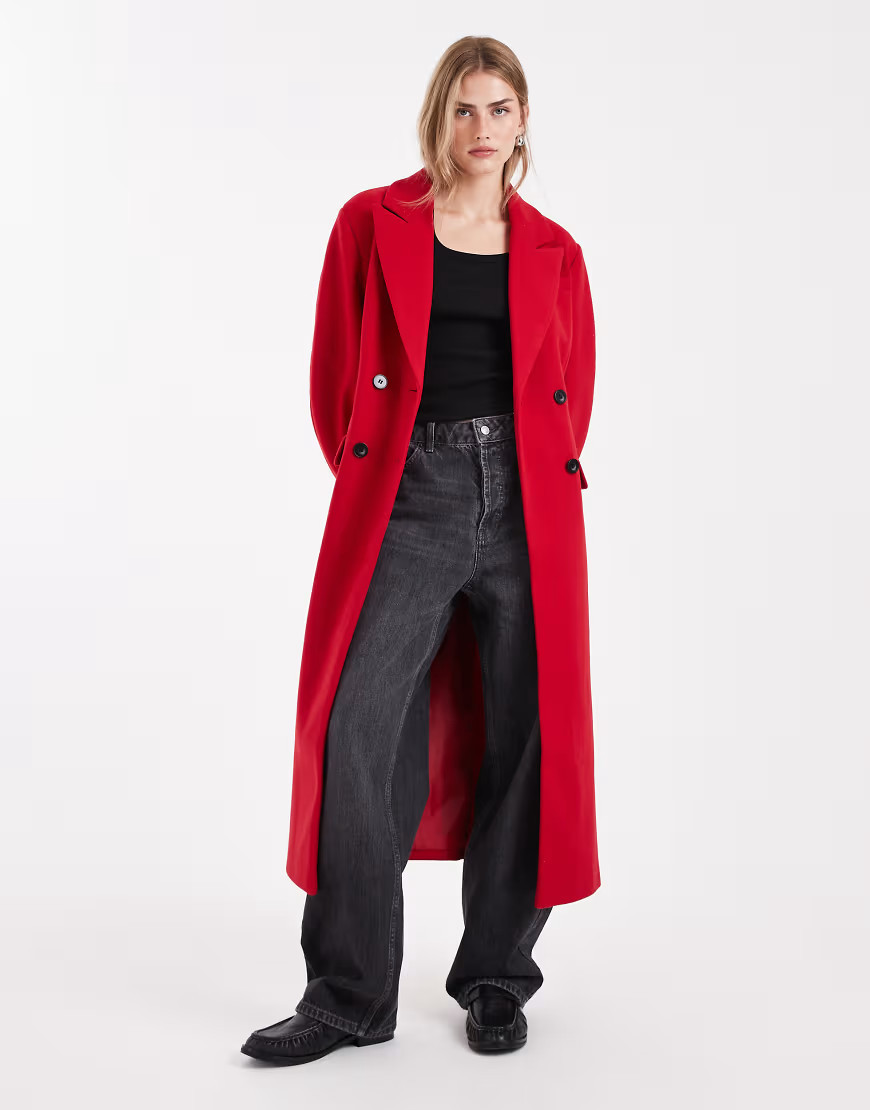ASOS DESIGN formal sculpted longline coat in red | ASOS (Global)