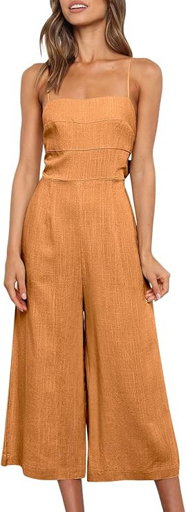 Caracilia Women's Summer Straps Tie Back Jumpsuit Dressy Casual High Waist Wide Leg Romper with P... | Amazon (US)
