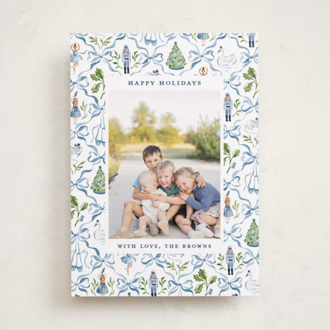 "Nutcracker ribbons" - Customizable Holiday Photo Cards in Blue by Sarah Knight. | Minted