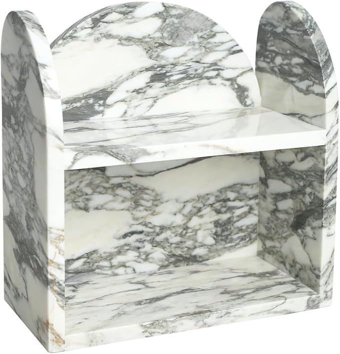 DUANYAN Marble Shelf Bathroom Counter Organizer and Storage 2-Tier White | Luxurious Makeup Organ... | Amazon (US)