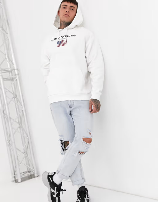 ASOS DESIGN – Oversize-Kapuzenpullover mit City-Print in Weiß | ASOS DE