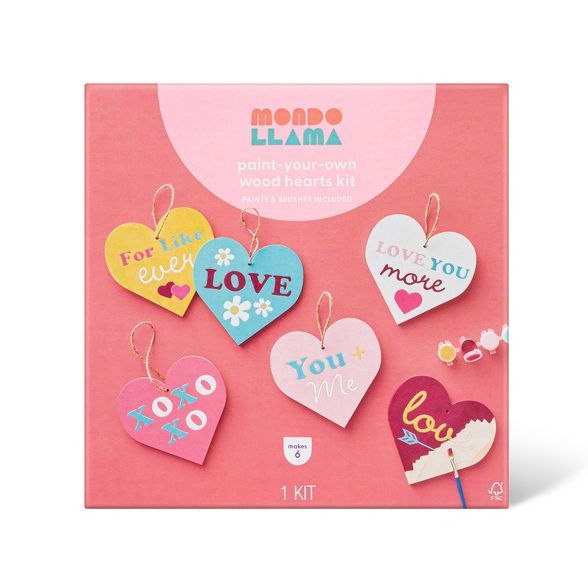 6pk Paint-Your-Own Valentine's Day Wood Etched Hearts Kit  - Mondo Llama™ | Target