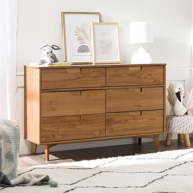 6 Drawer Mid Century Modern Wood Dresser - Caramel | Amazon (US)