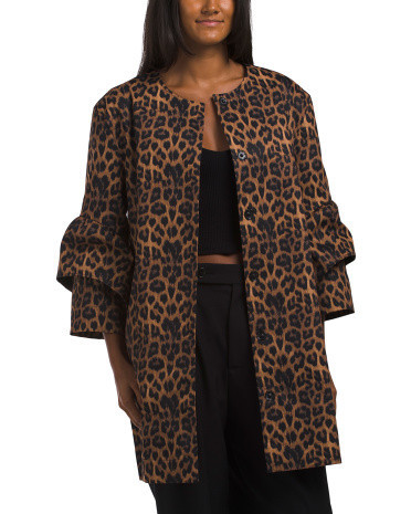 Water Repellent Tulip Sleeve Leopard Jacket, Polyester | TJ Maxx