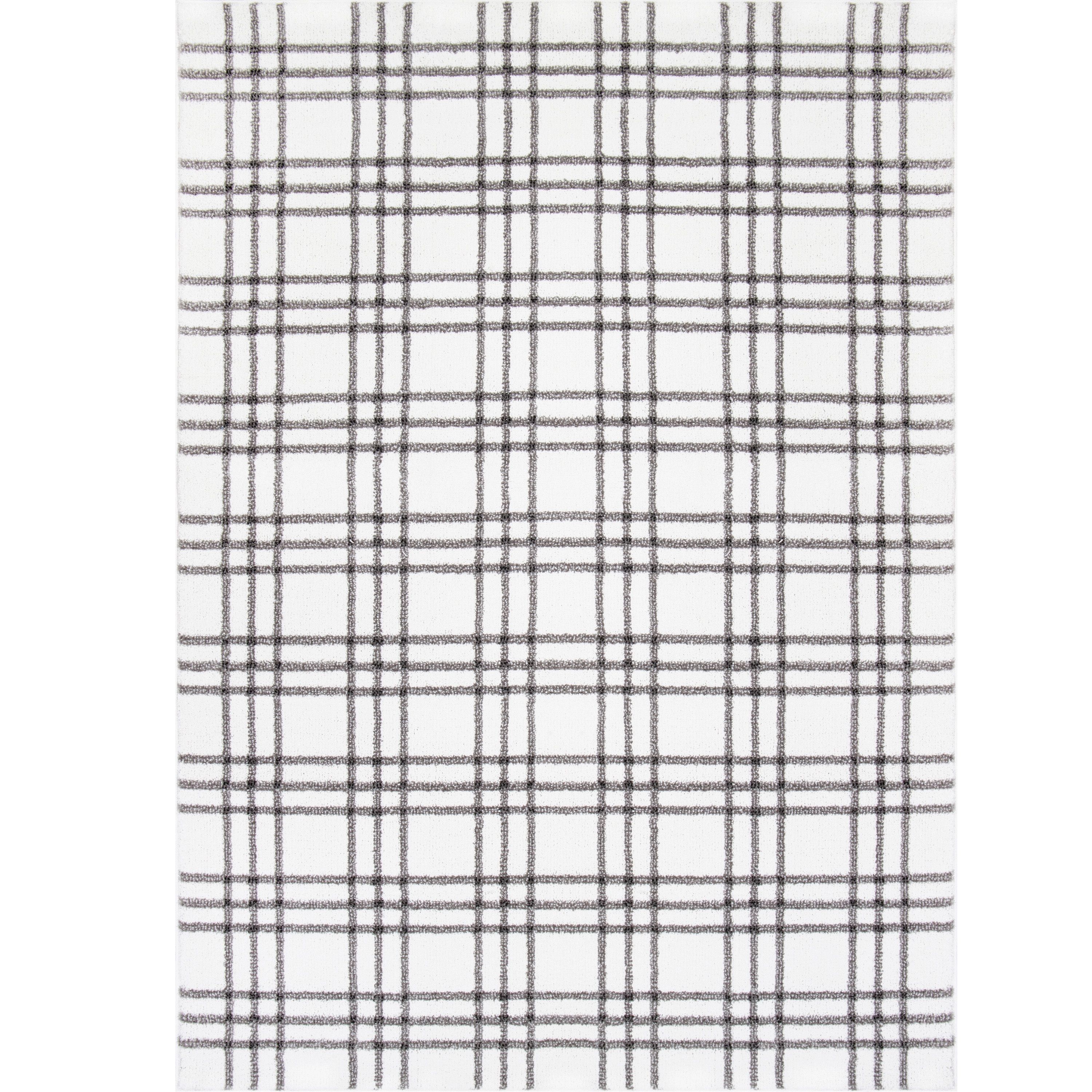 My Texas House Finley 5'3" x 7' White Grey Plaid Indoor Area Rug - Walmart.com | Walmart (US)