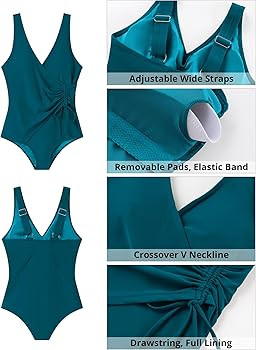 GRAPENT One Piece Swimsuit Women V Neck Side Ruched Padded Cute Modest Bathing Suits Swimsuits Be... | Amazon (US)
