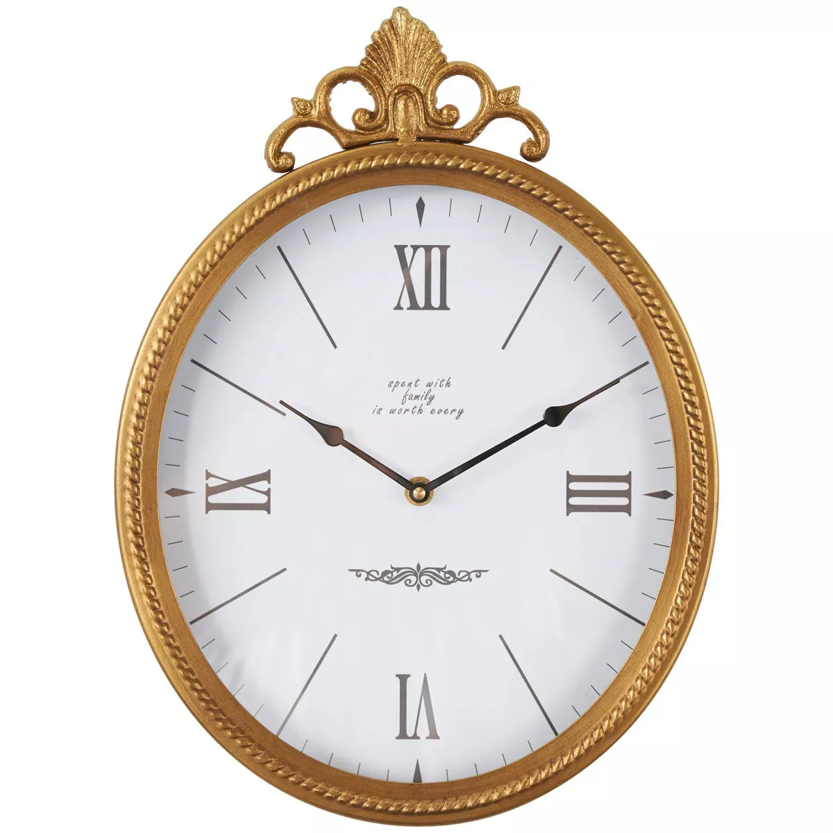 15"x11" Metal Antique Inspired Wall Clock with Scrolled Finial Gold - Olivia & May | Target