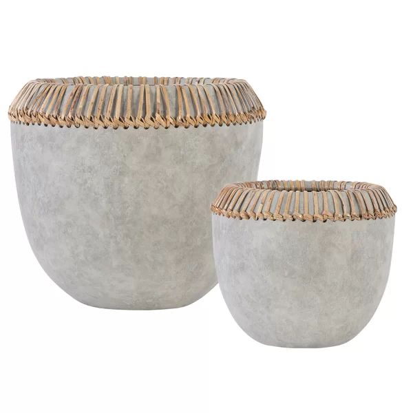 Adne 2 Piece Earthenware/Rattan Decorative Bowl Set | Wayfair North America