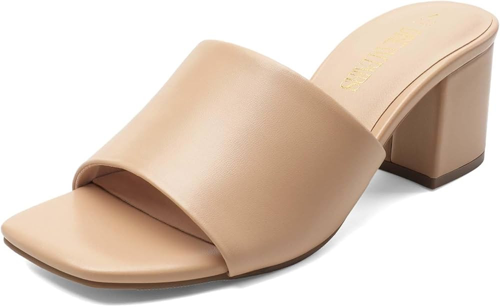 DREAM PAIRS Women's Square Open Toe Heels Sandals Low Block Chunky Heeled Sandals Slide Sandals S... | Amazon (US)