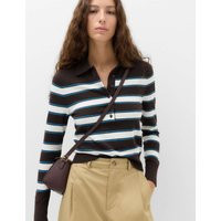 M&S Collared Striped Slim Jumper with Wool Bitter Chocolate | Marks & Spencer (UK)