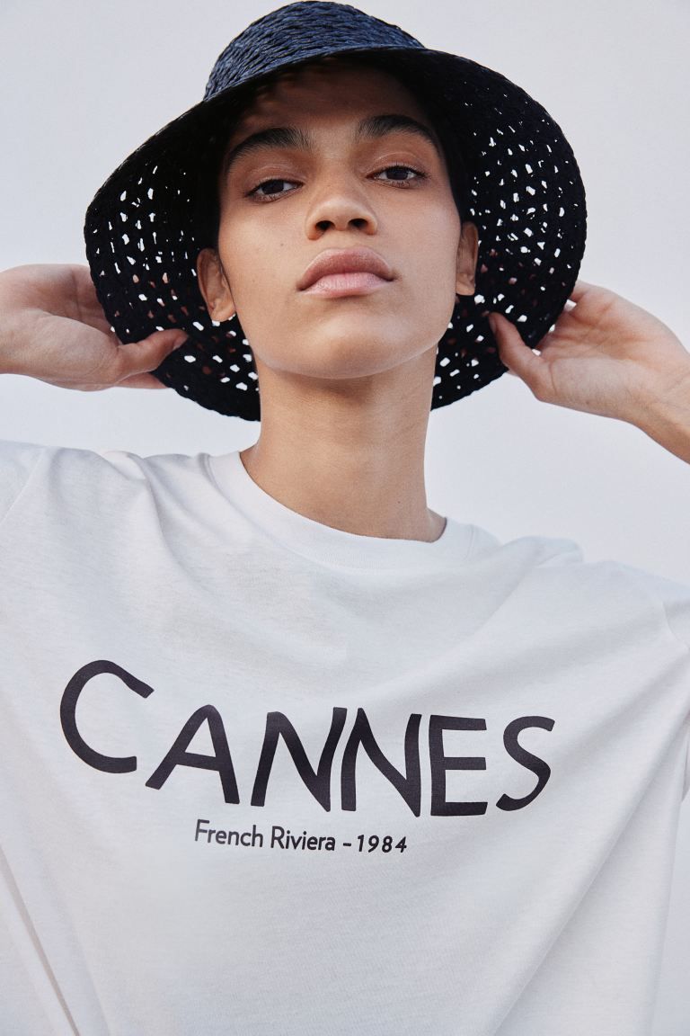 Printed T-shirt - White/Cannes - Ladies | H&M US | H&M (US + CA)