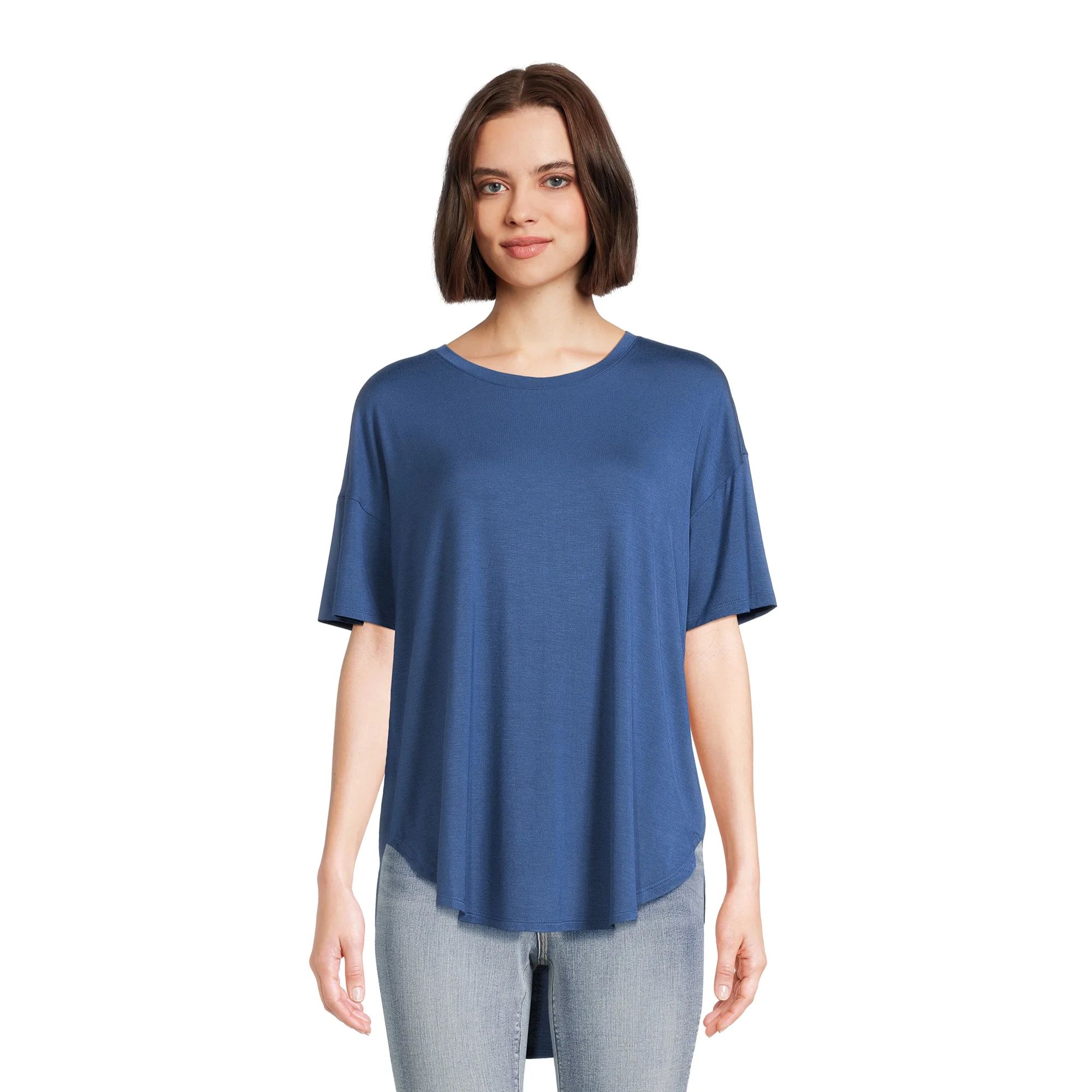 Time and Tru Women's Crewneck Solid & Tie-Dye Tunic Tee with Short Sleeves, Sizes S-3XL | Walmart (US)